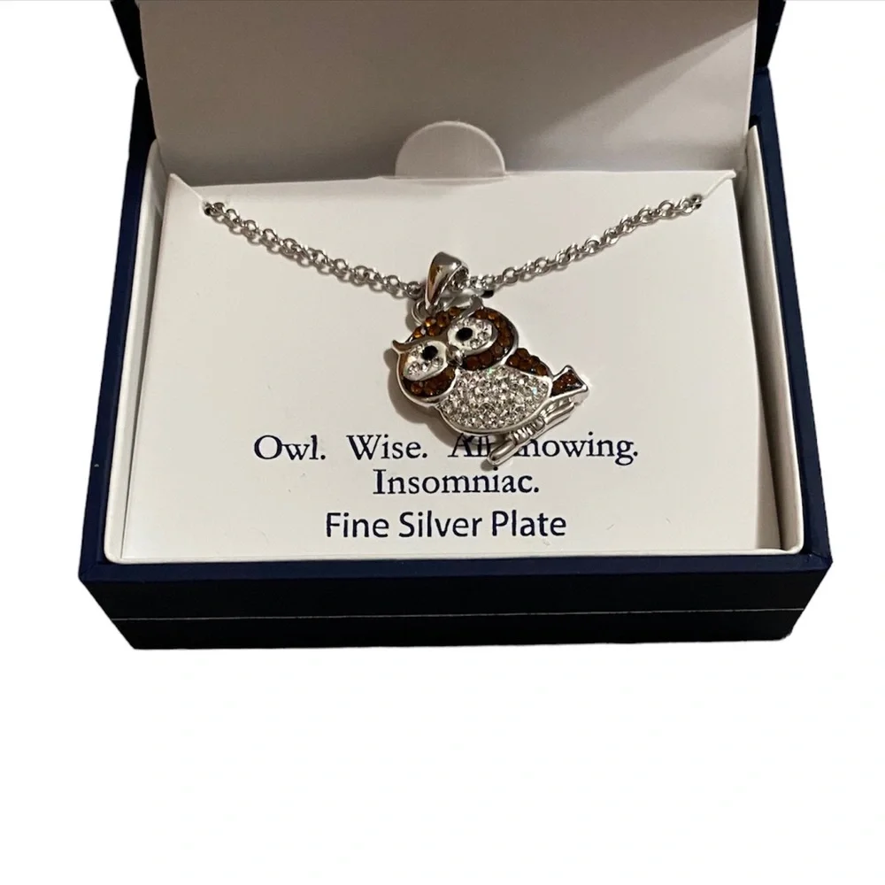 Brand new Infinity Silver Boxed Fine Silver Plated Crystal Pave Owl Neck…